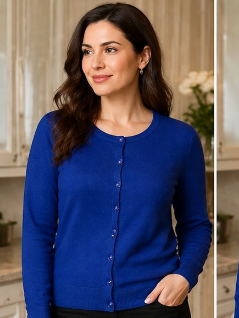 Premise Studio Royal Blue Cardigan Faceted Jewel Buttons Large